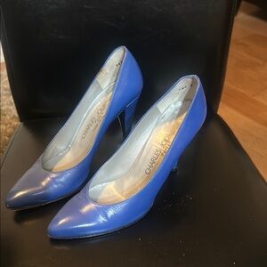Charles Jourdan Royal Blue Leather Pointed-Toe Pumps